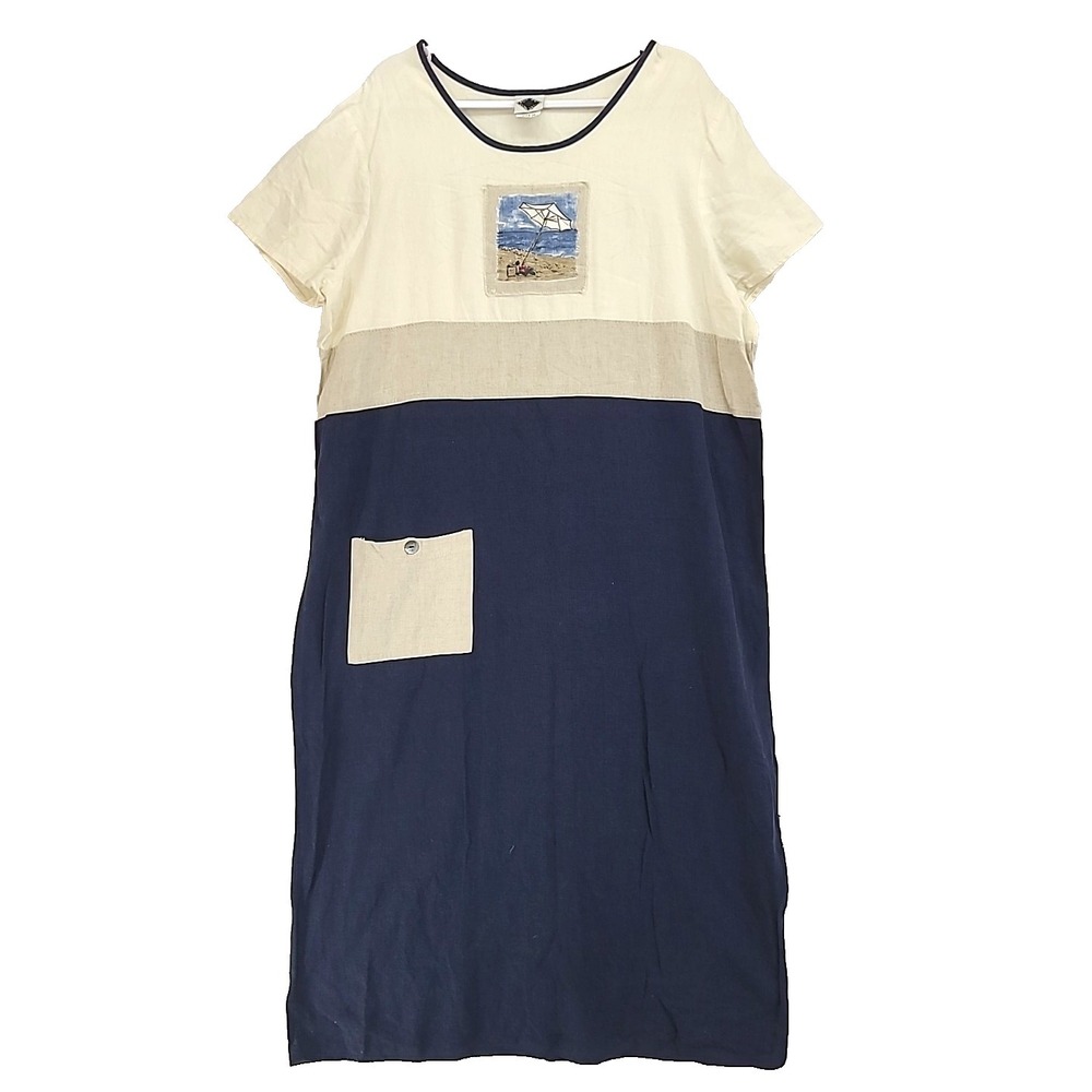 Vtg California Concepts Linen Blend‎ Shift Dress 20W Beachy Coastal Cruisewear